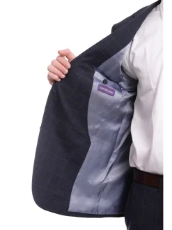 Napoli Slim Fit Blue Plaid with Brown Overcheck Half Canvassed Wool Suit