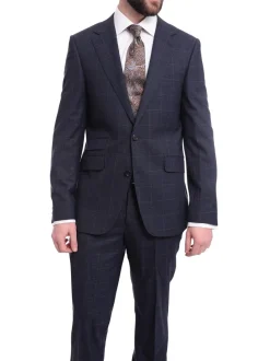 Napoli Slim Fit Blue Plaid with Brown Overcheck Half Canvassed Wool Suit