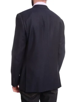 Napoli Slim Fit Blue Textured Two Button Half Canvassed Wool Blazer Sportcoat
