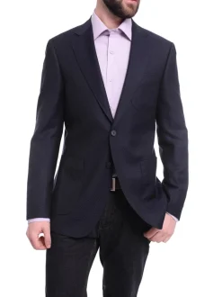 Napoli Slim Fit Blue Textured Two Button Half Canvassed Wool Blazer Sportcoat