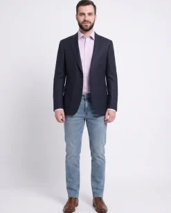 Napoli Slim Fit Blue Textured Two Button Half Canvassed Wool Blazer Sportcoat