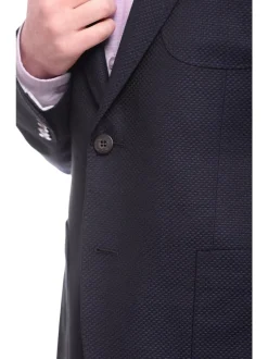 Napoli Slim Fit Blue Textured Two Button Half Canvassed Wool Blazer Sportcoat