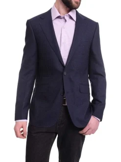 Napoli Slim Fit Blue Textured Two Button Half Canvassed Wool Blazer Sportcoat