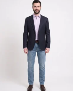 Napoli Slim Fit Blue Textured Two Button Half Canvassed Wool Blazer Sportcoat