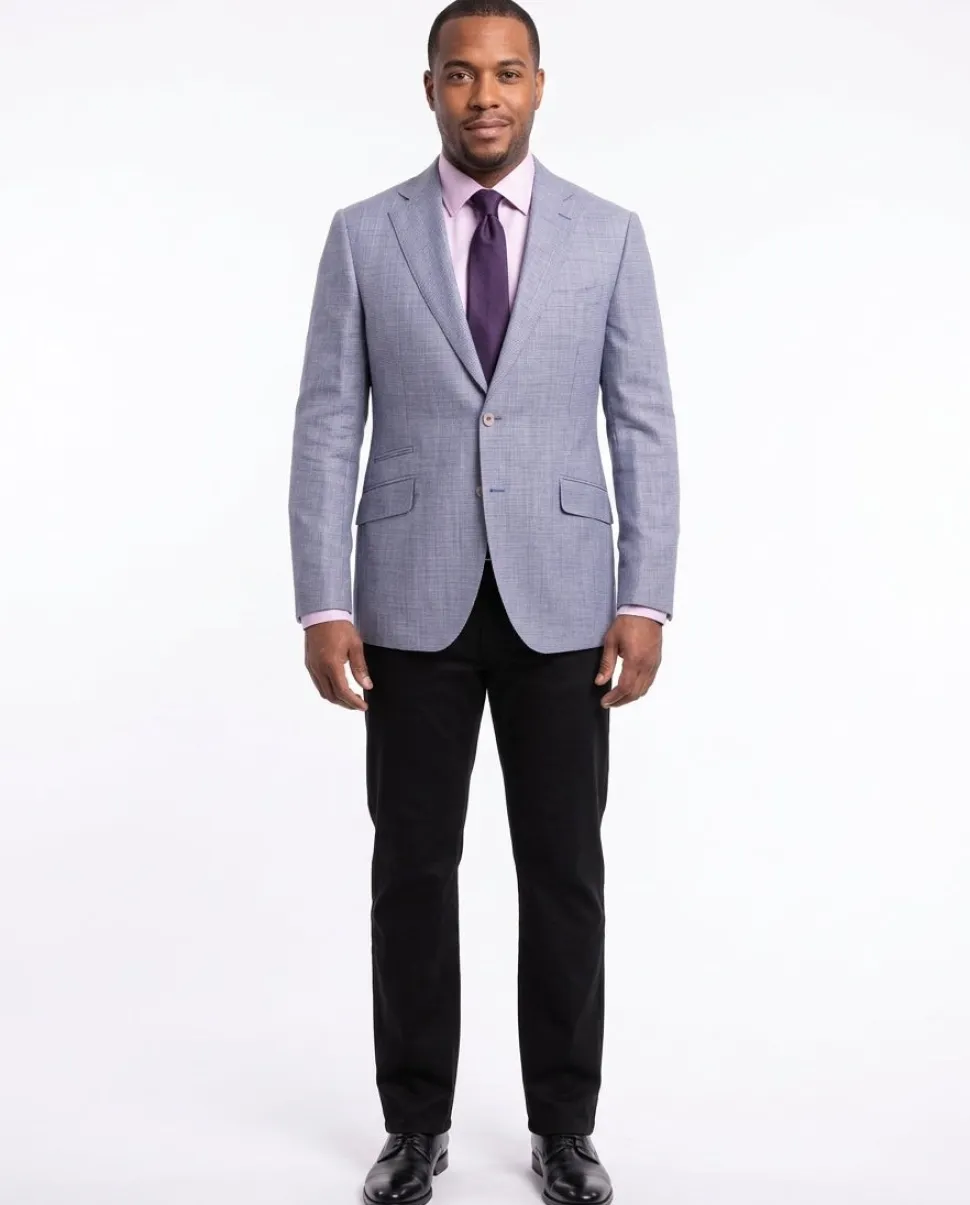 Napoli Slim Fit Blue Textured Two Button Half Canvassed Linen Blazer Sportcoat