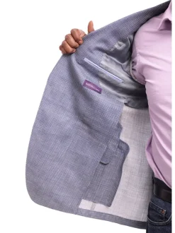 Napoli Slim Fit Blue Textured Two Button Half Canvassed Linen Blazer Sportcoat