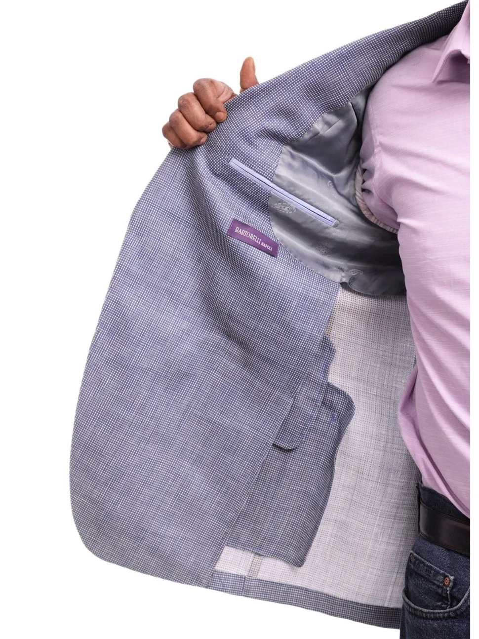 Napoli Slim Fit Blue Textured Two Button Half Canvassed Linen Blazer Sportcoat