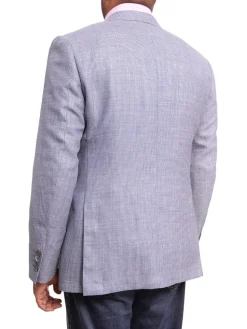 Napoli Slim Fit Blue Textured Two Button Half Canvassed Linen Blazer Sportcoat
