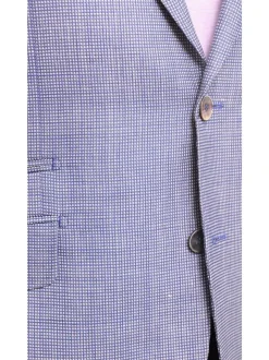 Napoli Slim Fit Blue Textured Two Button Half Canvassed Linen Blazer Sportcoat