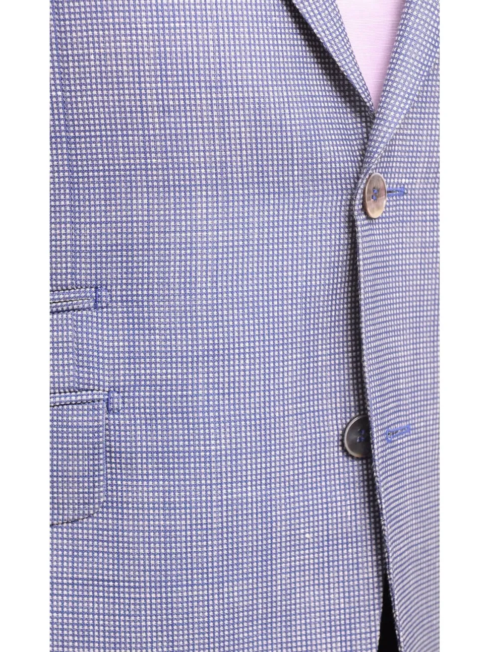 Napoli Slim Fit Blue Textured Two Button Half Canvassed Linen Blazer Sportcoat