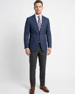 Napoli Slim Fit Blue Textured Two Button Half Canvassed Wool Blazer Sportcoat