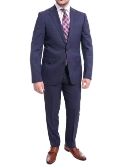 Napoli Slim Fit Blue Textured Two Button Half Canvassed Wool Blazer Sportcoat