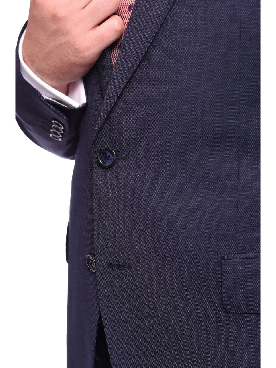 Napoli Slim Fit Blue Textured Two Button Half Canvassed Wool Suit
