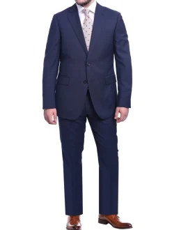 Napoli Slim Fit Blue Textured Two Button Half Canvassed Wool Suit