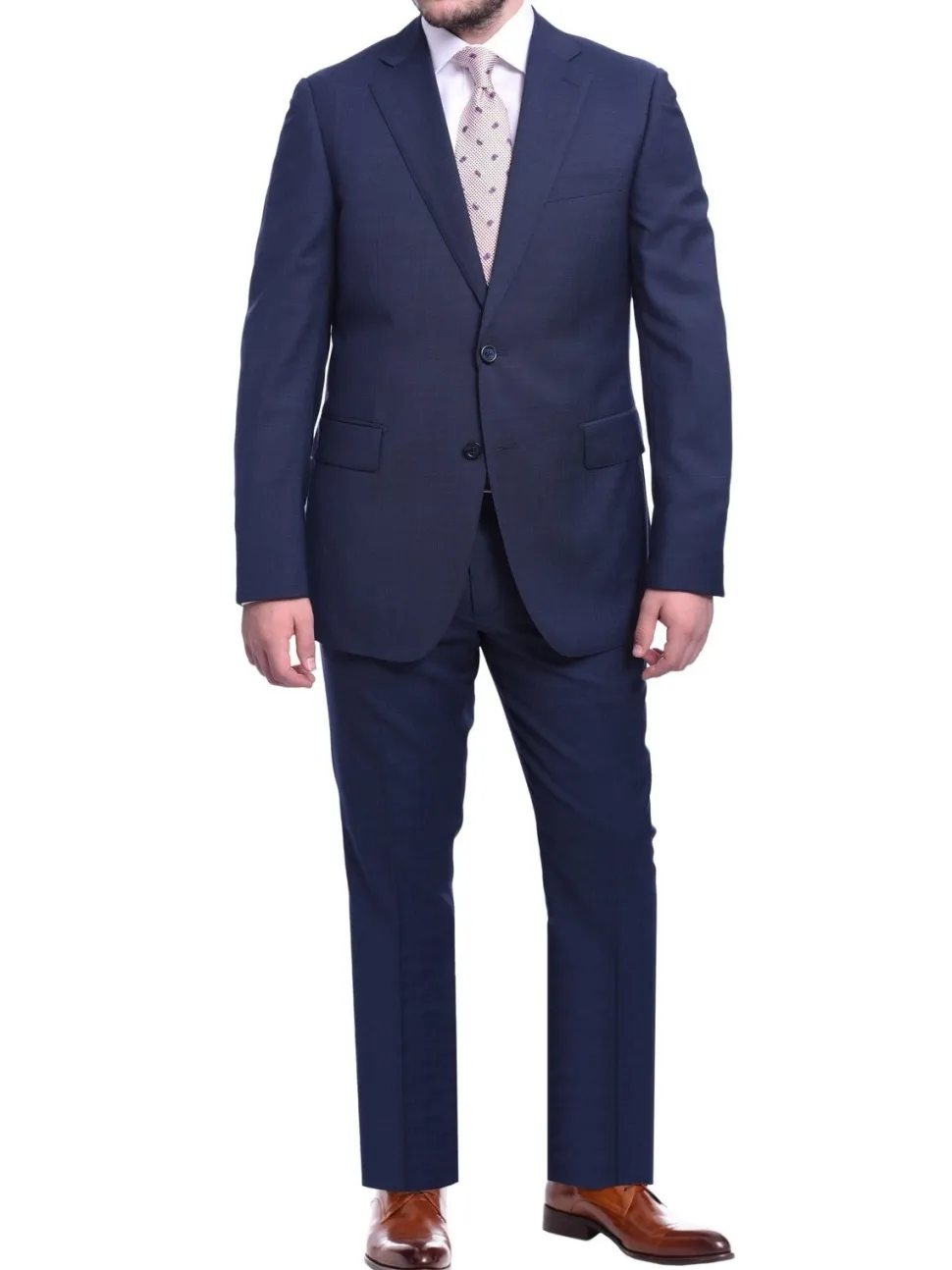 Napoli Slim Fit Blue Textured Two Button Half Canvassed Wool Suit