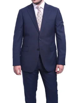 Napoli Slim Fit Blue Textured Two Button Half Canvassed Wool Suit