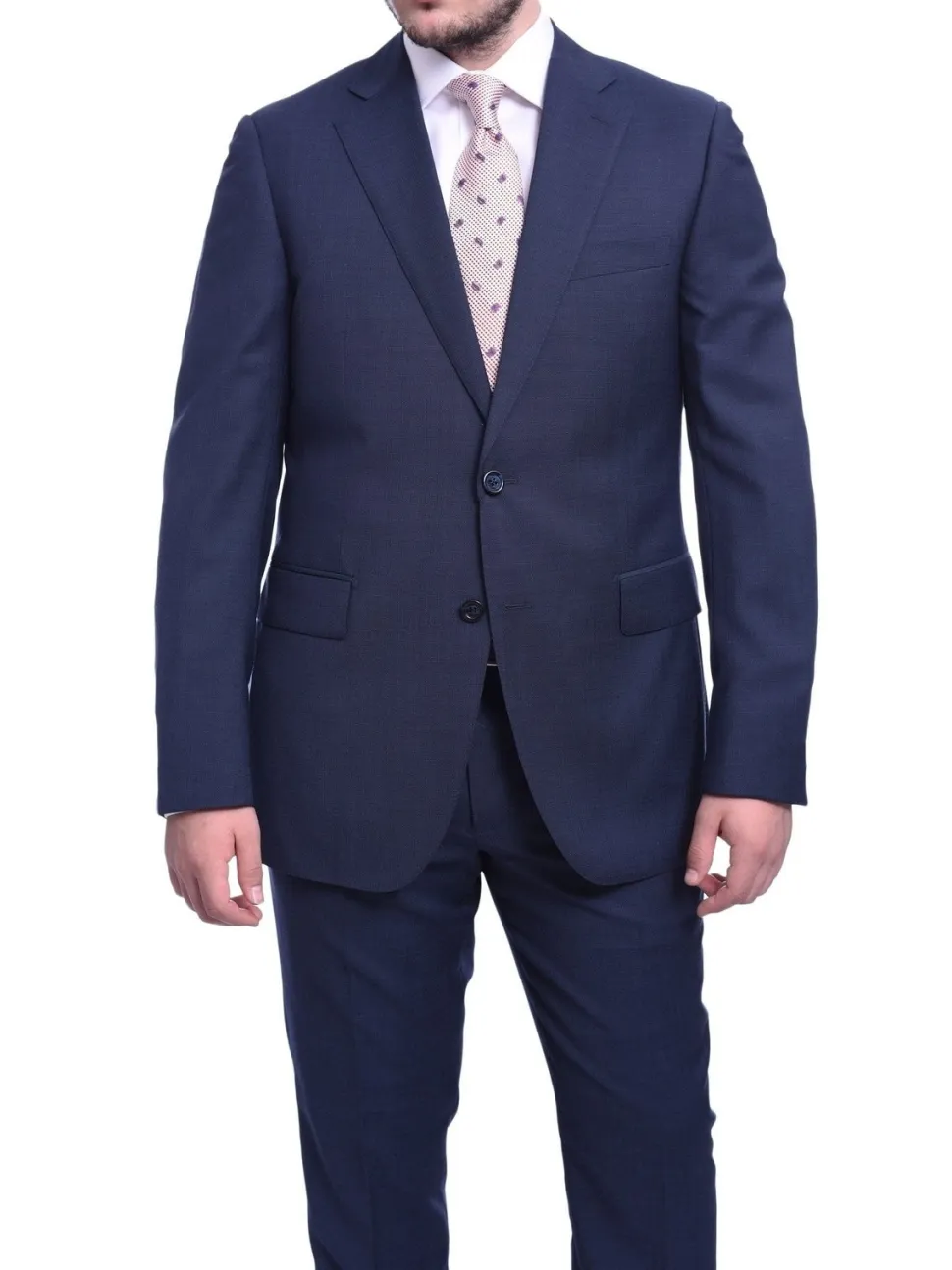 Napoli Slim Fit Blue Textured Two Button Half Canvassed Wool Suit