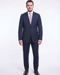 Napoli Slim Fit Blue Textured Two Button Half Canvassed Wool Suit