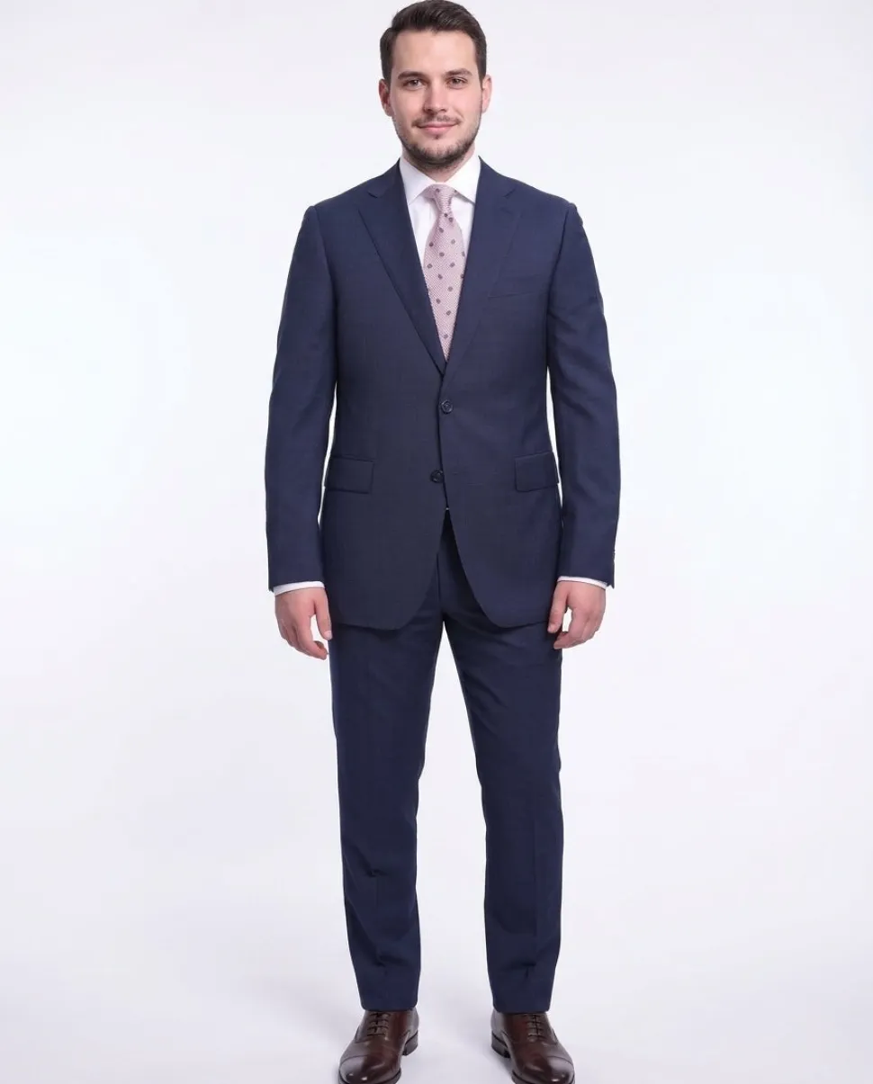 Napoli Slim Fit Blue Textured Two Button Half Canvassed Wool Suit