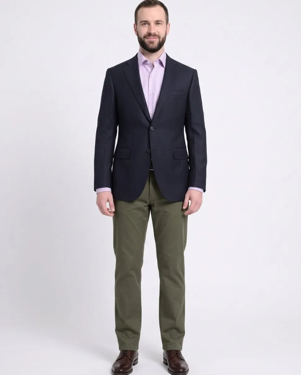 Napoli Slim Fit Blue Twill Half Canvassed Loro Piana Wool Blazer Sportcoat