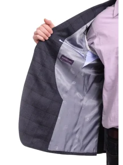 Napoli Slim Fit Blue With Navy Windowpane Half Canvassed Wool Blazer Sportcoat