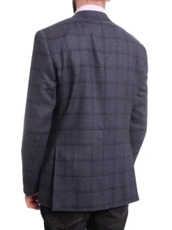 Napoli Slim Fit Blue With Navy Windowpane Half Canvassed Wool Blazer Sportcoat