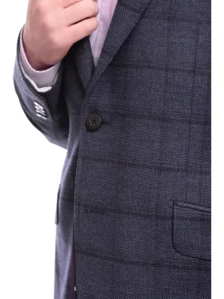 Napoli Slim Fit Blue With Navy Windowpane Half Canvassed Wool Blazer Sportcoat