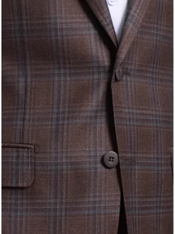 Napoli Slim Fit Brown & Blue Plaid Half Canvassed Reda Wool Blazer Sportcoat