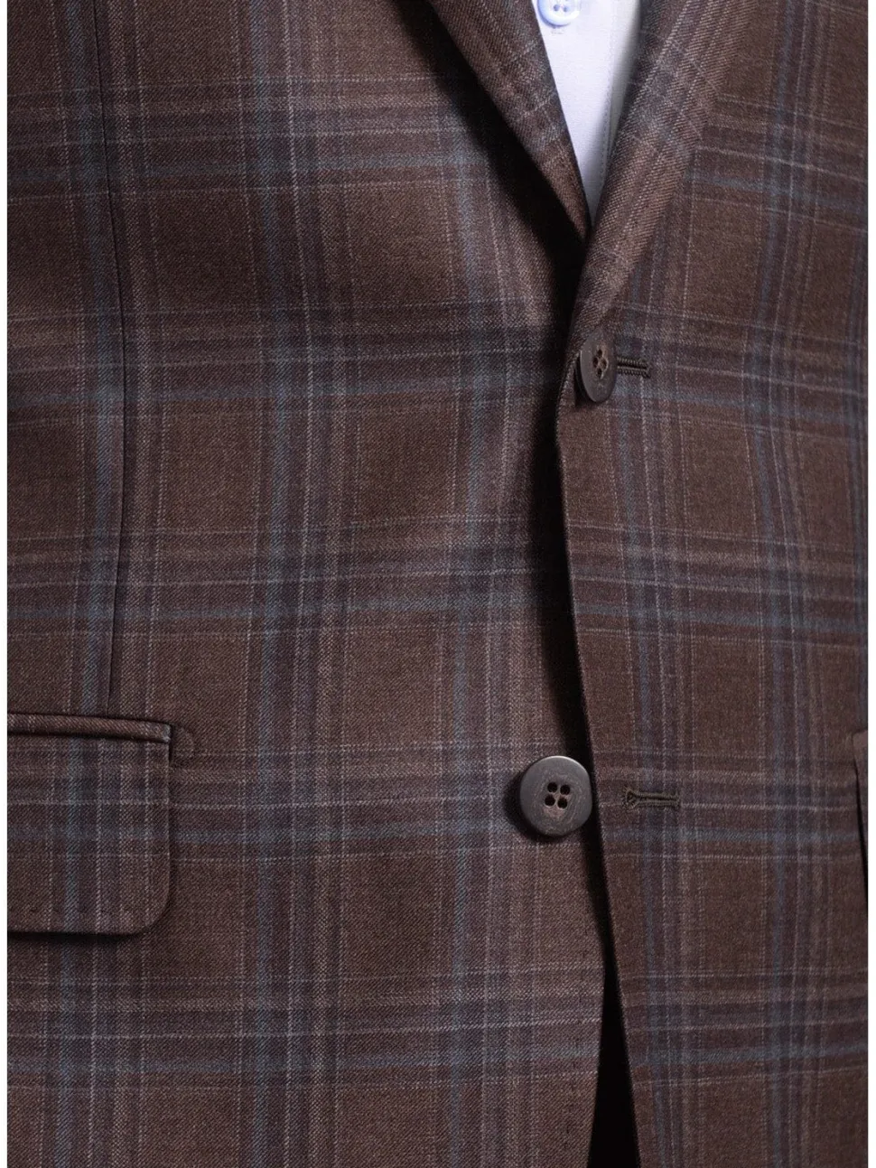 Napoli Slim Fit Brown & Blue Plaid Half Canvassed Reda Wool Blazer Sportcoat