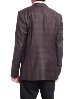 Napoli Slim Fit Brown & Blue Plaid Half Canvassed Reda Wool Blazer Sportcoat