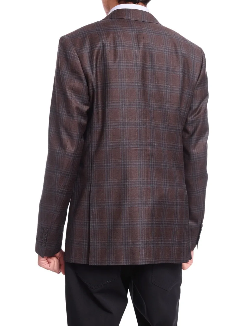 Napoli Slim Fit Brown & Blue Plaid Half Canvassed Reda Wool Blazer Sportcoat