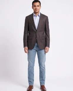 Napoli Slim Fit Brown & Blue Plaid Half Canvassed Reda Wool Blazer Sportcoat