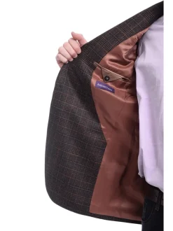 Napoli Slim Fit Brown Glen Plaid Two Button Half Canvassed Wool Blazer Sportcoat