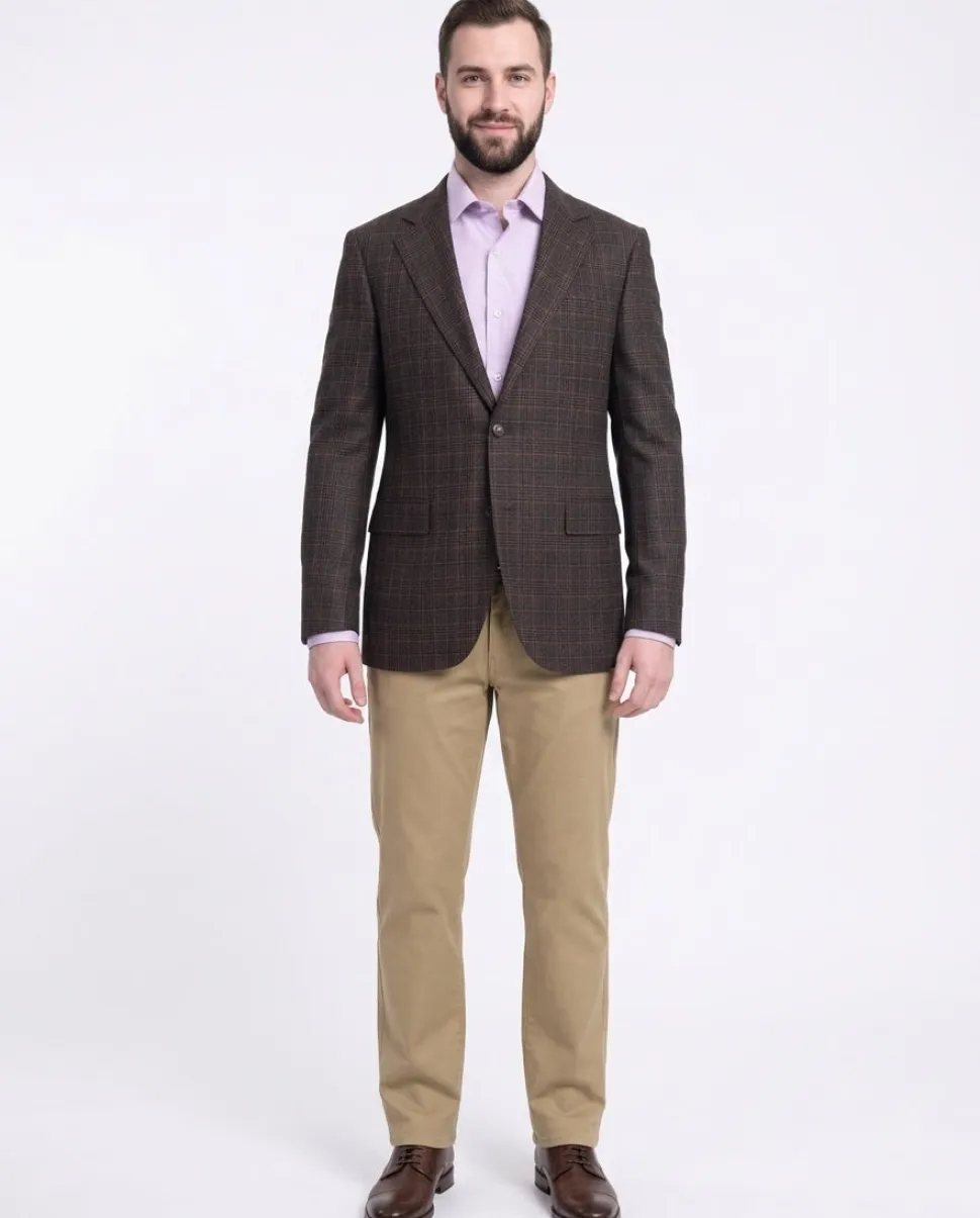 Napoli Slim Fit Brown Glen Plaid Two Button Half Canvassed Wool Blazer Sportcoat