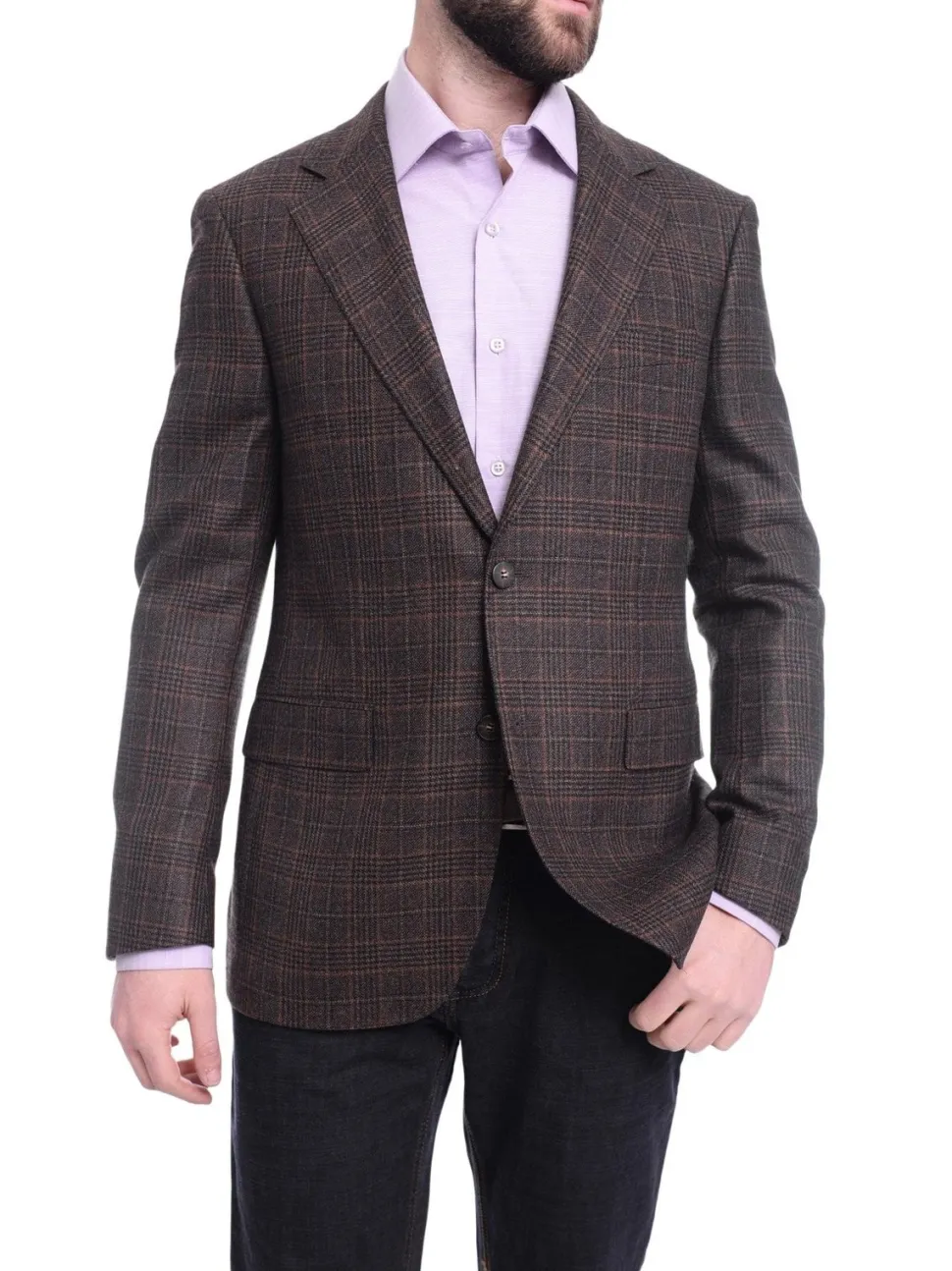 Napoli Slim Fit Brown Glen Plaid Two Button Half Canvassed Wool Blazer Sportcoat