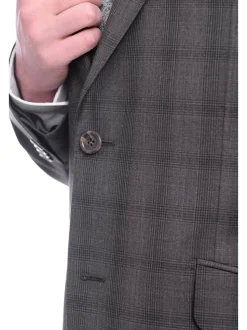 Napoli Slim Fit Brown Glen Plaid Half Canvassed Reda Wool Suit Slanted Pockets