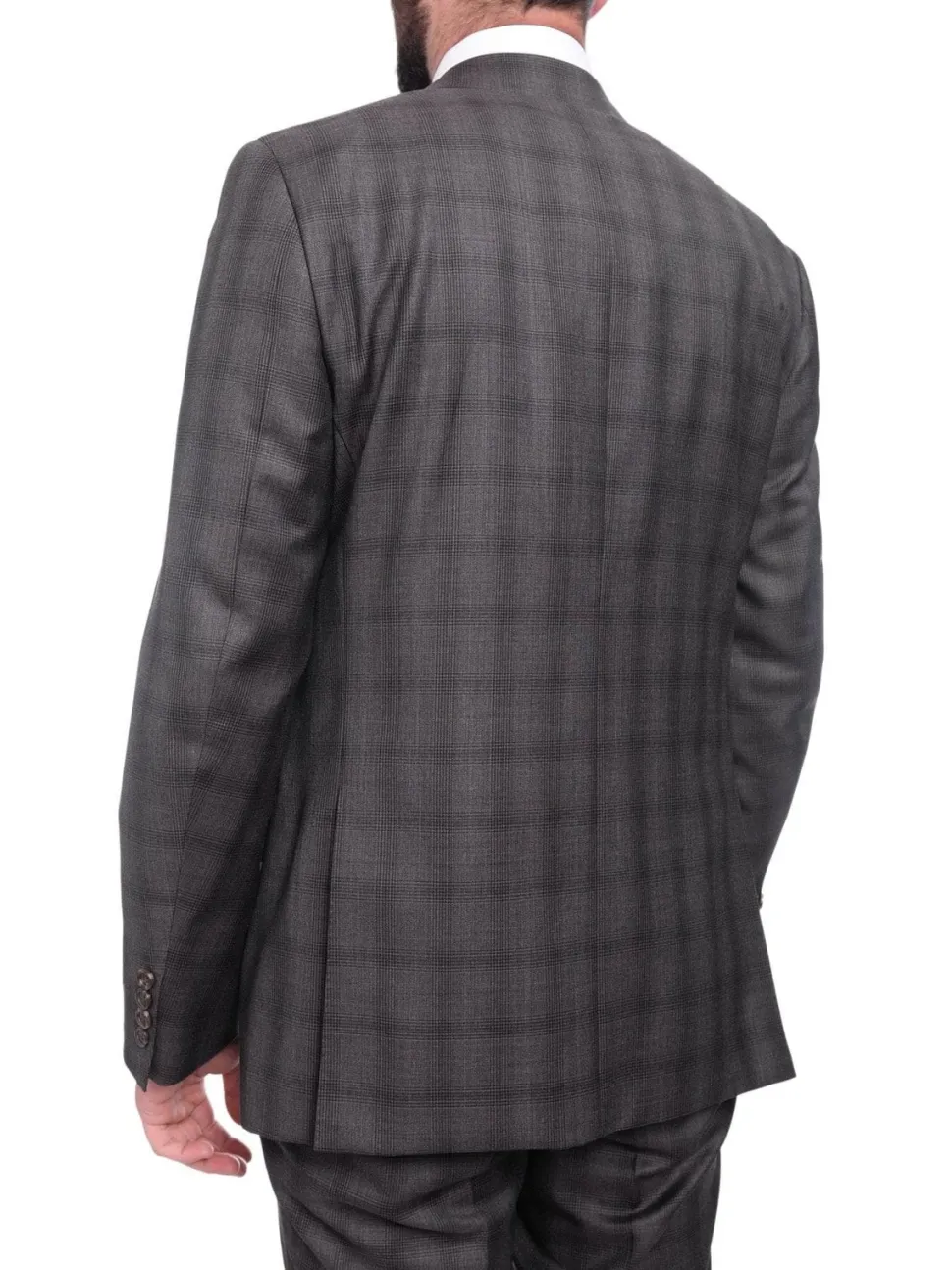 Napoli Slim Fit Brown Glen Plaid Half Canvassed Reda Wool Suit Slanted Pockets