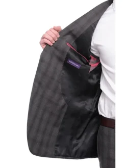 Napoli Slim Fit Brown Glen Plaid Half Canvassed Reda Wool Suit Slanted Pockets