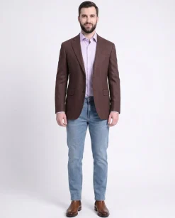 Napoli Slim Fit Brown Herringbone Half Canvassed Loro Piana Wool Sportcoat
