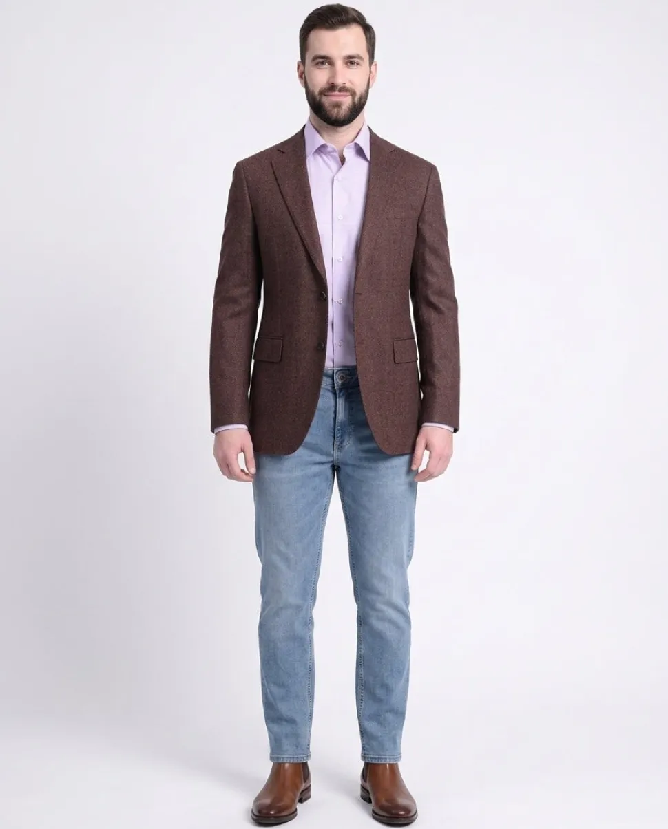 Napoli Slim Fit Brown Herringbone Half Canvassed Loro Piana Wool Sportcoat