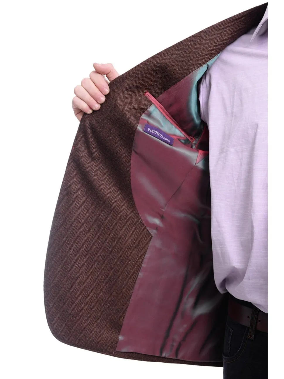 Napoli Slim Fit Brown Herringbone Half Canvassed Loro Piana Wool Sportcoat