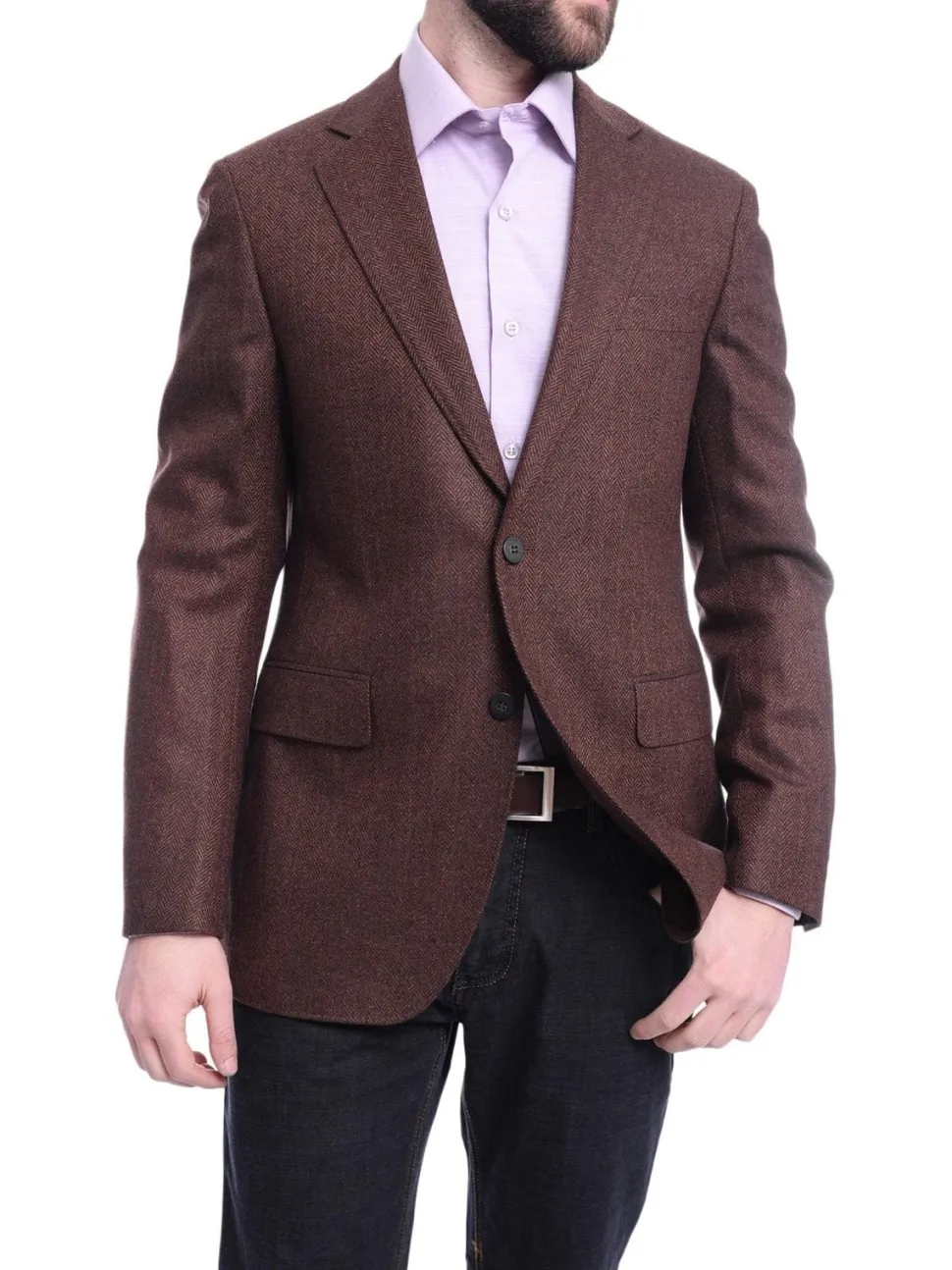Napoli Slim Fit Brown Herringbone Half Canvassed Loro Piana Wool Sportcoat