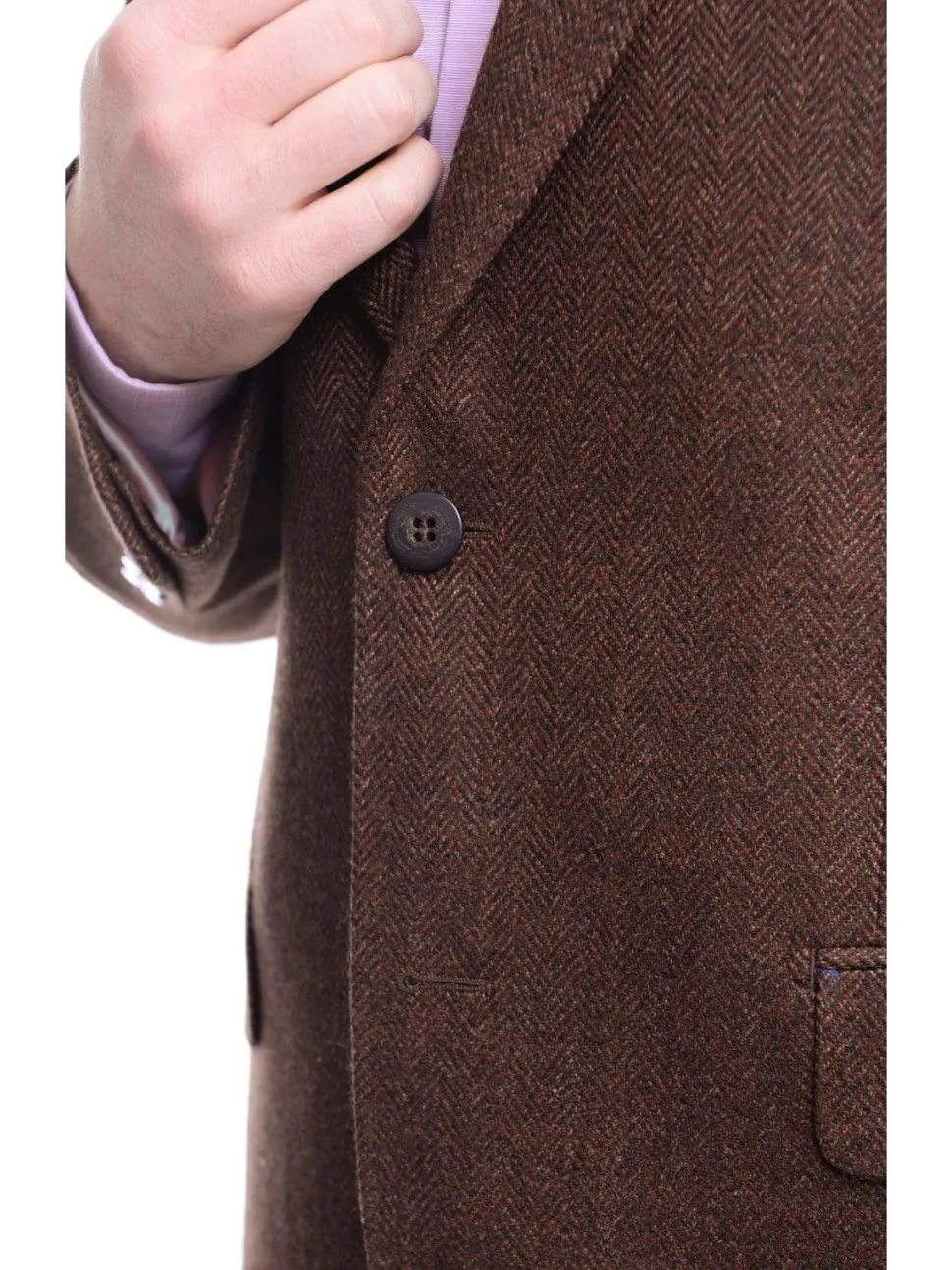 Napoli Slim Fit Brown Herringbone Half Canvassed Loro Piana Wool Sportcoat