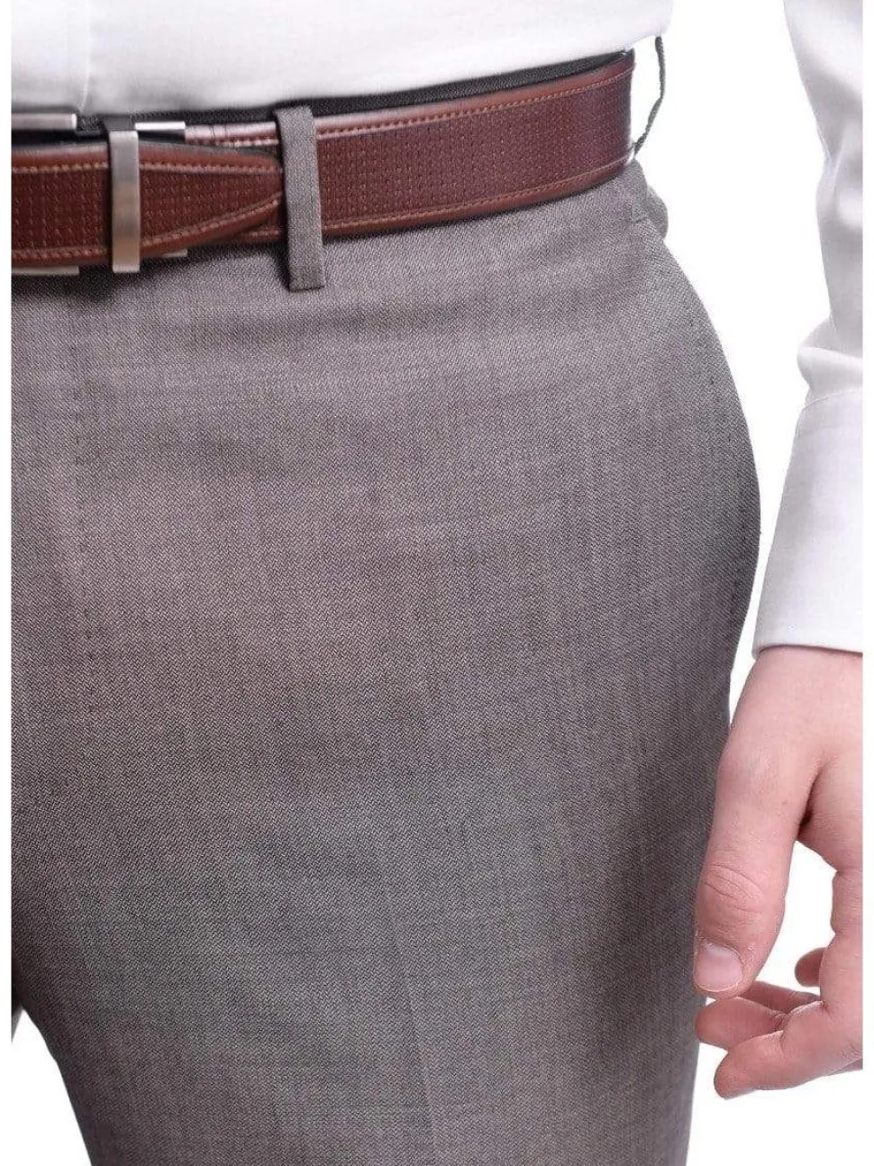 Napoli Slim Fit Brown Herringbone Flat Front Wool Dress Pants