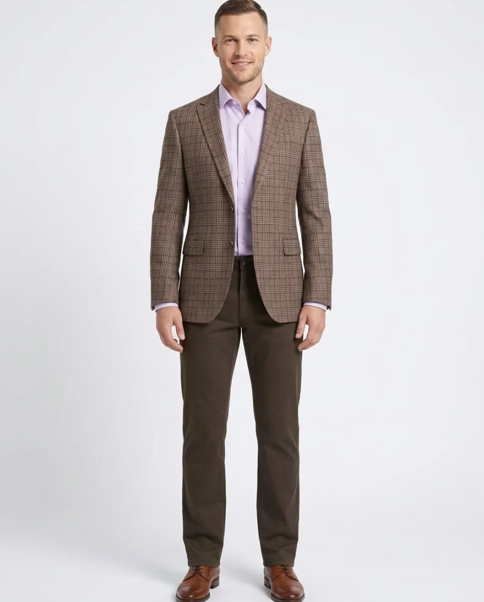Napoli Slim Fit Brown Plaid Half Canvassed Flannel Wool Cashmere Blend Sportcoat