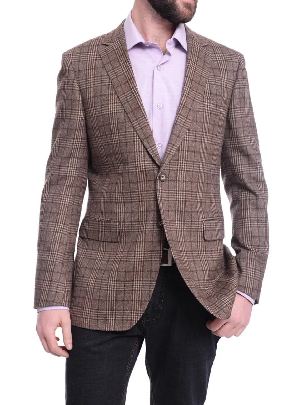Napoli Slim Fit Brown Plaid Half Canvassed Flannel Wool Cashmere Blend Sportcoat