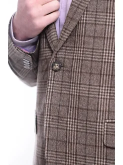 Napoli Slim Fit Brown Plaid Half Canvassed Flannel Wool Cashmere Blend Sportcoat