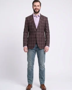 Napoli Slim Fit Brown Plaid Half Canvassed Tallia Deflino Wool Blazer Sportcoat