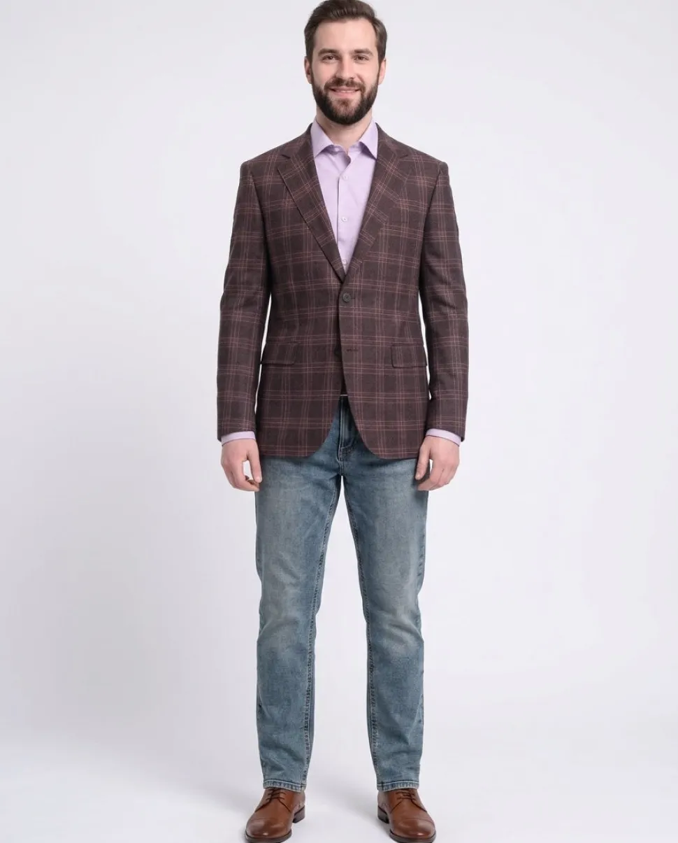 Napoli Slim Fit Brown Plaid Half Canvassed Tallia Deflino Wool Blazer Sportcoat
