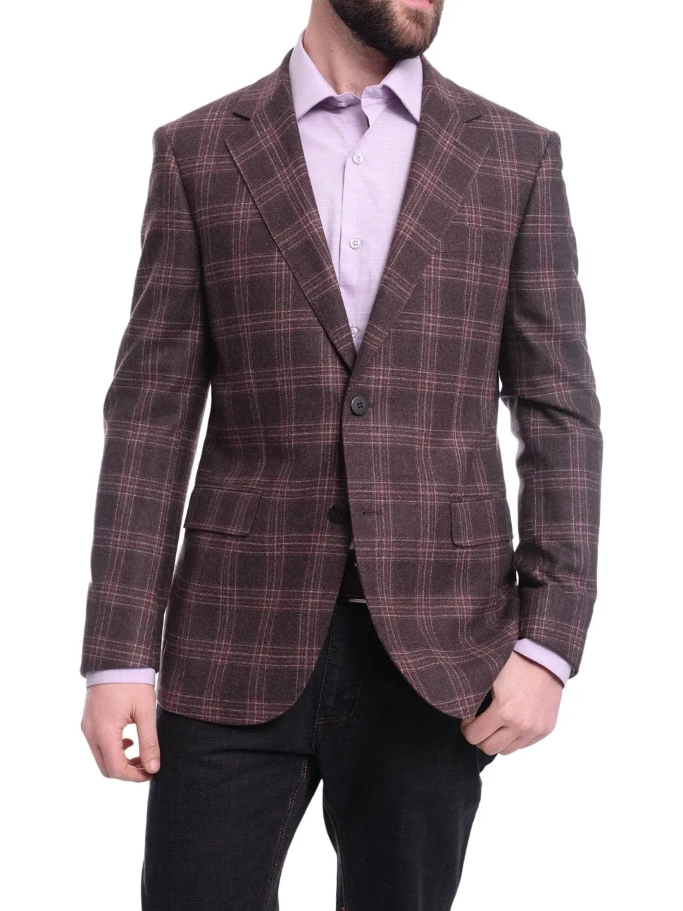 Napoli Slim Fit Brown Plaid Half Canvassed Tallia Deflino Wool Blazer Sportcoat